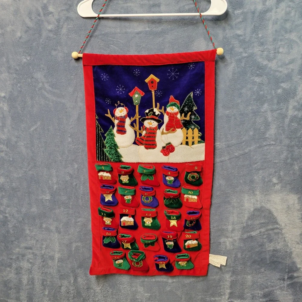 Christmas Snowman Advent Calendar Wall Hanging 24 Days Stockings Holiday‎ Decor